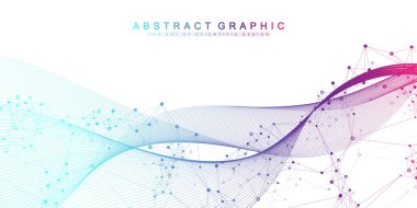 Rakamlar birbirine bağlı çizgi ve noktalarla soyut arkaplan, dalga akışı. Dijital sinirsel ağlar. Sunumunuz için ağ ve bağlantı arka planı. Grafik çokgen arkaplan. Vektör illüstrasyonu