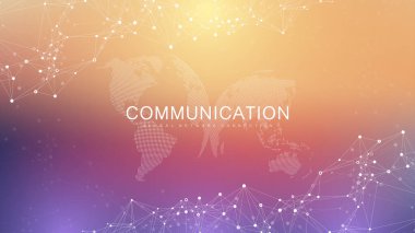 Genel ağ bağlantısı. Küresel sektörde sosyal ağ iletişimi. Dünya haritası ve çizgi kompozisyon kavramı. Vektör illüstrasyonu.