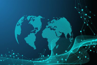 Geometrik grafik arkaplan molekülü ve iletişim. Bileşikli büyük veri kompleksi. Pleksus çizgileri, minimum dizi. Dijital veri görselleştirme. Bilimsel sibernetik çizim.