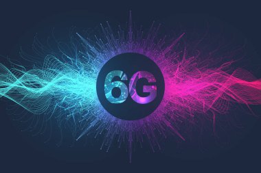 Gelecekteki teknoloji kavramı 6G ağ kablosuz sistemleri. 6G ağı konsepti, yüksek hızlı mobil internet, yeni nesil ağlar. Pankart. Vektör illüstrasyonu.