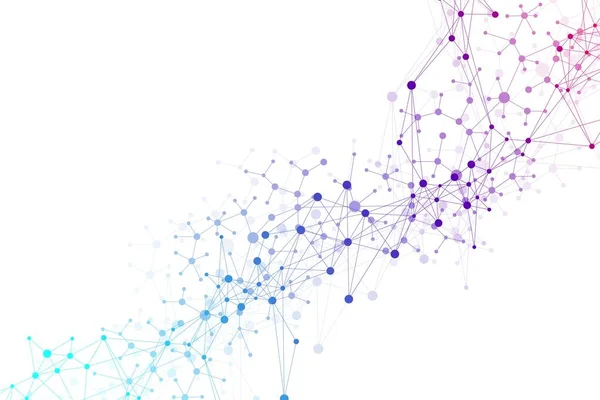 Renkli moleküllerin arka planı. DNA sarmalı, DNA ipliği, DNA testi. Molekül ya da atom, nöronlar. Bilim ya da tıbbi altyapı için soyut bir yapı, afiş. Bilimsel illüstrasyon. — Stok fotoğraf