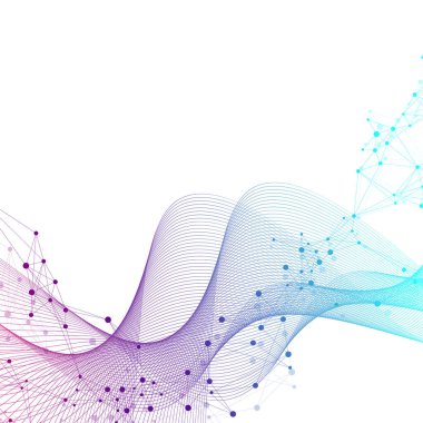 Büyük Genomik Veri Görselleştirme. DNA sarmalı, DNA ipliği, DNA testi. Molekül ya da atom, nöronlar. Bilim veya tıbbi geçmiş için soyut yapı, afiş, illüstrasyon