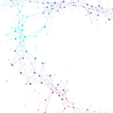 Yapı molekülü ve iletişim. DNA, atom, nöronlar. Tıp, bilim, teknoloji, kimya, illüstrasyon için bilimsel arkaplan