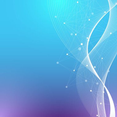 Yapı molekülü ve iletişim dalgası akışı. DNA, atom, nöronlar. Tıp, bilim, teknoloji, kimya, illüstrasyon için bilimsel arkaplan.