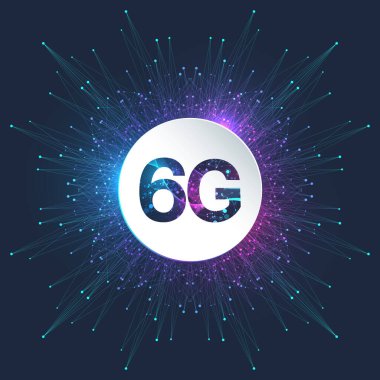 6G ağ kablosuz sistemleri ve internet vektör illüstrasyonu. İletişim ağı. İş konsepti afişi. Yapay Zeka ve Makine Öğrenme Sancakları.