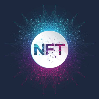 NFT ödenmez jeton. NFT kavramını kapsayan geri dönüşümsüz simge simgesi. Yüksek teknoloji sembolü logo vektörü.