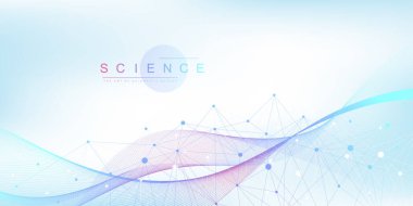 Bilimsel vektör çizimi genetik mühendisliği, DNA sarmalları, DNA ipliği, molekül veya atom, nöronlar. Genomik sekanslar görselleştirme. Bilim veya tıbbi geçmiş için soyut yapı.