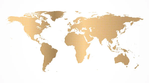 Illustration vectorielle de carte du monde dorée pointillée isolée sur un fond blanc. — Image vectorielle