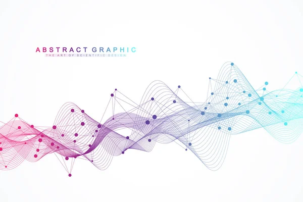 Płynące geometryczne abstrakcyjne tło z połączonymi liniami i kropkami. Punkt przepływu połączeń. Molekuła i tło komunikacyjne. Graficzne tło połączenia dla Twojego projektu. Ilustracja wektora. — Wektor stockowy
