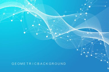 Büyük Genomik Veri Görselleştirme. DNA sarmalı, DNA ipliği, DNA testi. CRISPR CAS9 - Genetik mühendisliği. Molekül ya da atom, nöronlar. Bilim veya tıbbi geçmiş için soyut yapı, afiş. Dalga akışı.