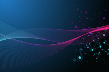 Bilimsel illüstrasyon genetik mühendisliği ve gen manipülasyonu kavramı. DNA sarmalları, DNA iplikleri, molekül veya atom, nöronlar. Bilim veya tıbbi geçmiş için soyut yapı