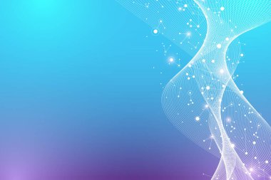 Bilimsel illüstrasyon genetik mühendisliği ve gen manipülasyonu kavramı. DNA sarmalları, DNA iplikleri, molekül veya atom, nöronlar. Bilim veya tıbbi geçmiş için soyut yapı