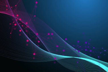 Bilimsel illüstrasyon genetik mühendisliği ve gen manipülasyonu kavramı. DNA sarmalları, DNA iplikleri, molekül veya atom, nöronlar. Bilim veya tıbbi geçmiş için soyut yapı