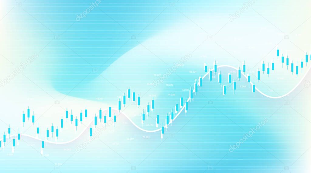 Abstract financial chart with uptrend line graph and world map on black and white color background. Business Candle stick graph chart of stock market investment trading. Vector illustration