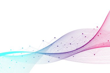 Yaşamın genişlemesi. Renkli patlama arkaplanı, birbirine bağlı çizgi ve noktalar, dalga akışı. Görselleştirme Kuantum teknolojisi. Soyut grafik arkaplan patlaması, hareket patlaması illüstrasyonu.