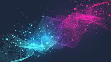 Noktalar ve çizgiler birleştirilmiş teknoloji soyut arka planı. Büyük veri görselleştirmesi. Yapay Zeka ve Makine Öğrenme Arkaplanı. Analitik Ağ illüstrasyonu