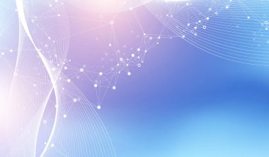 Bilimsel illüstrasyon genetik mühendisliği ve gen manipülasyonu kavramı. DNA sarmalları, DNA iplikleri, molekül veya atom, nöronlar. Bilim ya da tıp geçmişi için soyut bir yapı. Dalga akışı