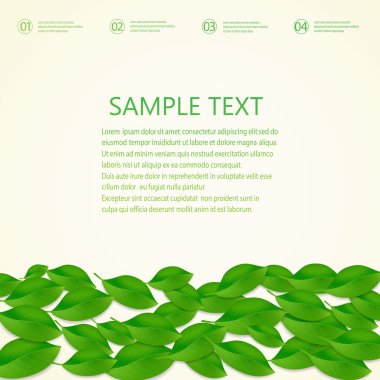 Yeşil taze yaprakları ve yer metniniz için arka plan. Vektör çizim