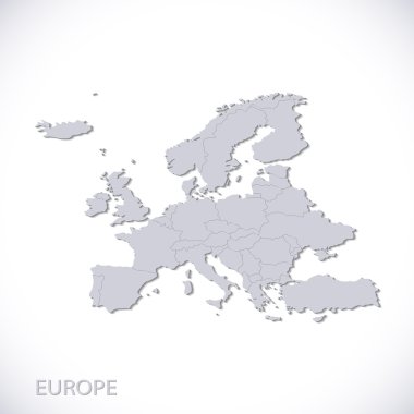 Europe harita gri. Vektör devlet sınırlarının ile siyasi