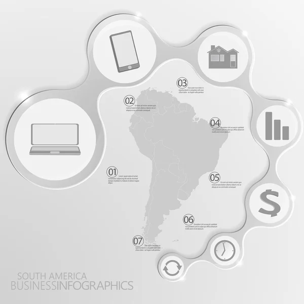 Kaart van Zuid-Amerika en elementen Infographic. Vectorillustratie — Stockvector