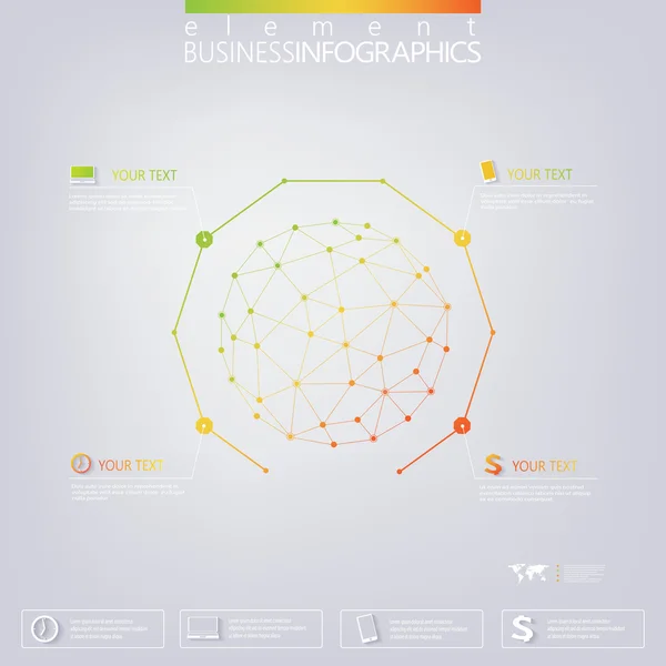 Moderno modello di rete infografica 3D con spazio per il testo. Può essere utilizzato per layout del flusso di lavoro, diagramma, grafico, opzioni di numero, web design — Vettoriale Stock