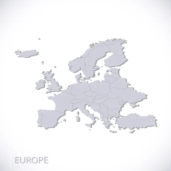 Europe carte grise. Vecteur politique avec frontières étatiques — Image vectorielle