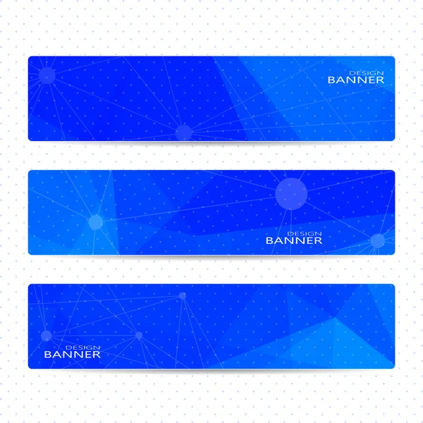 Collection horizontal banners on blue background . Molecule and communication. Vector illustration — Stock Vector