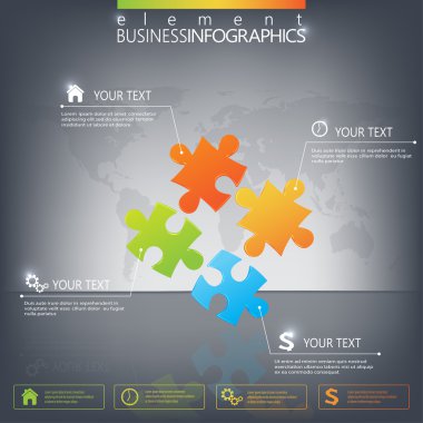 3D bulmaca parça infographics koyu arka plan üzerinde. Web tasarım, iş akışı düzeni için diyagramı için kullanılan