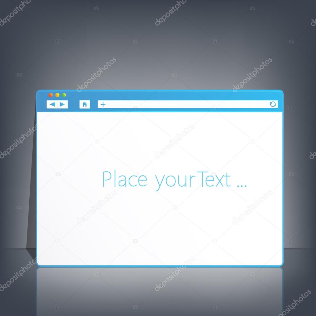 Opened browser window template on dark background for your design and your text