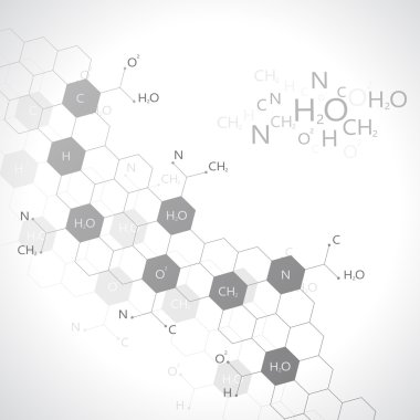 DNA molekülünün gri arka plan üzerinde. Grafik tasarım ve metin için arka plan. Vektör çizim