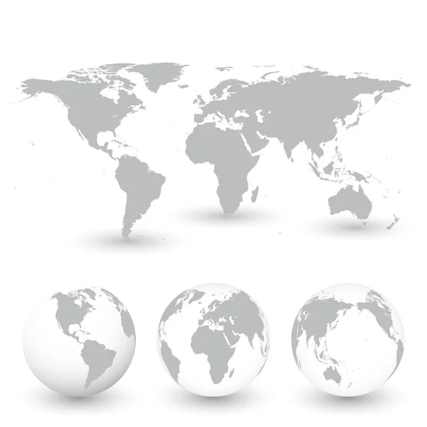 Mapa Mundial Cinzento e Ilustração do Vetor Globos — Vetor de Stock
