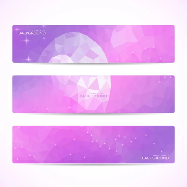 Colección de los 3 banners web púrpura. Resumen Luna Fondo poligonal. Puede ser utilizado para su ilustración del diseño .Vector — Vector de stock