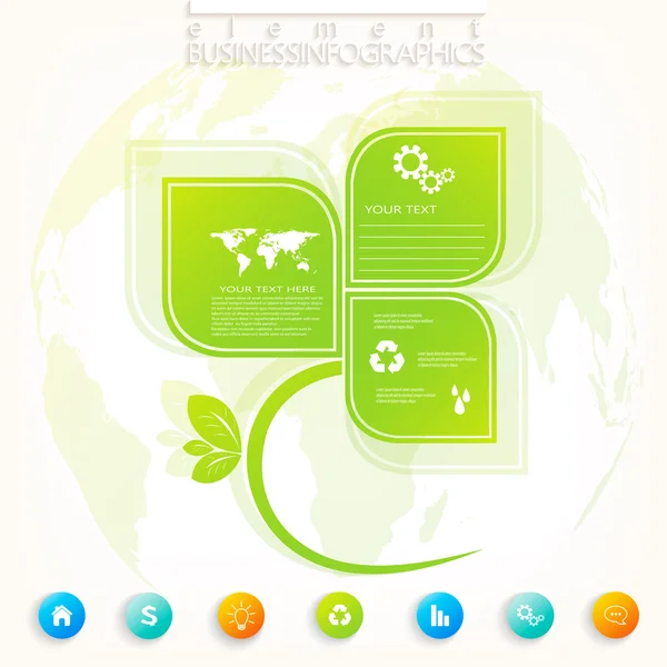 Moderne groene infographic ontwerp met plaats voor uw tekst, workflow, lay-out, grafiek, opties, webdesign. Vectorillustratie — Stockvector