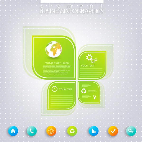 Design infografico verde moderno con spazio per il testo, il flusso di lavoro, il layout, il grafico, le opzioni, il web design. Illustrazione vettoriale — Vettoriale Stock