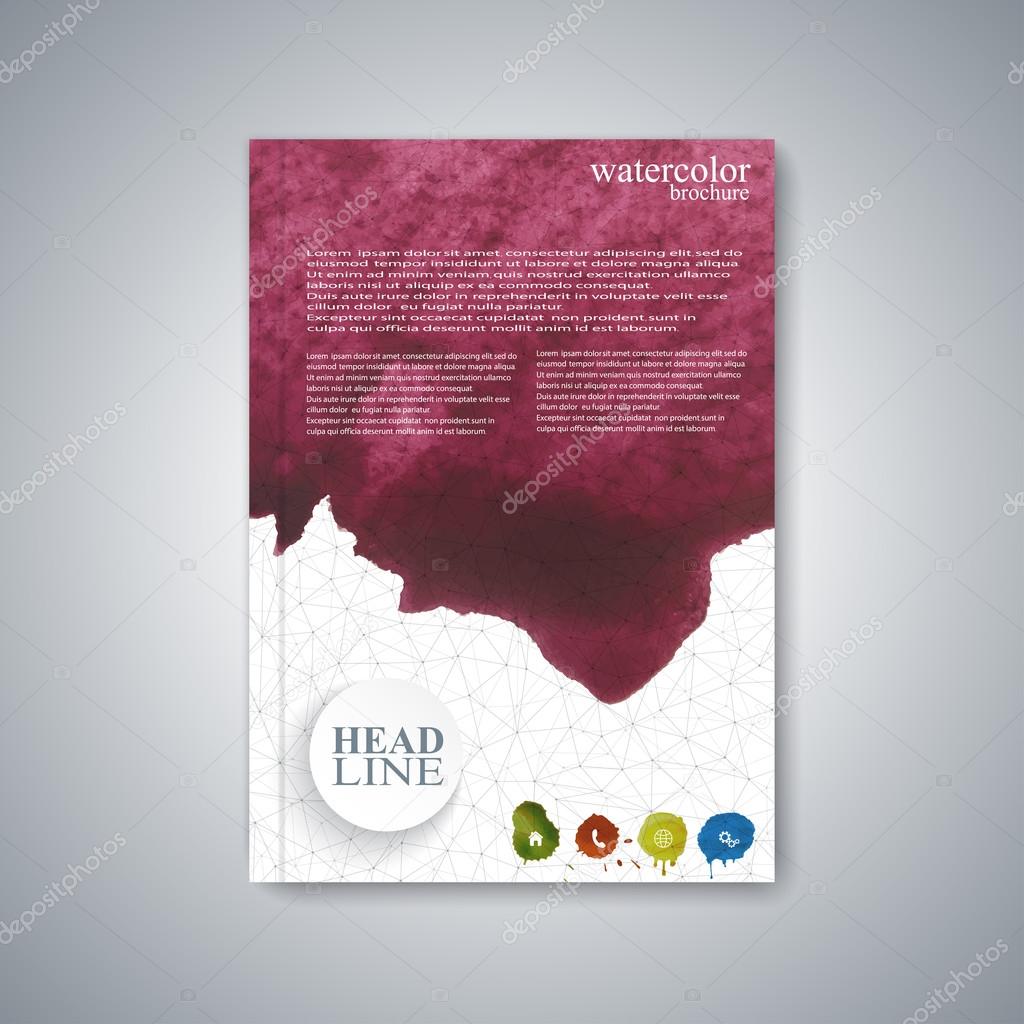 Watercolor template brochure, magazine, flyer, booklet, cover or report in A4 size for your design . Vector Illustration