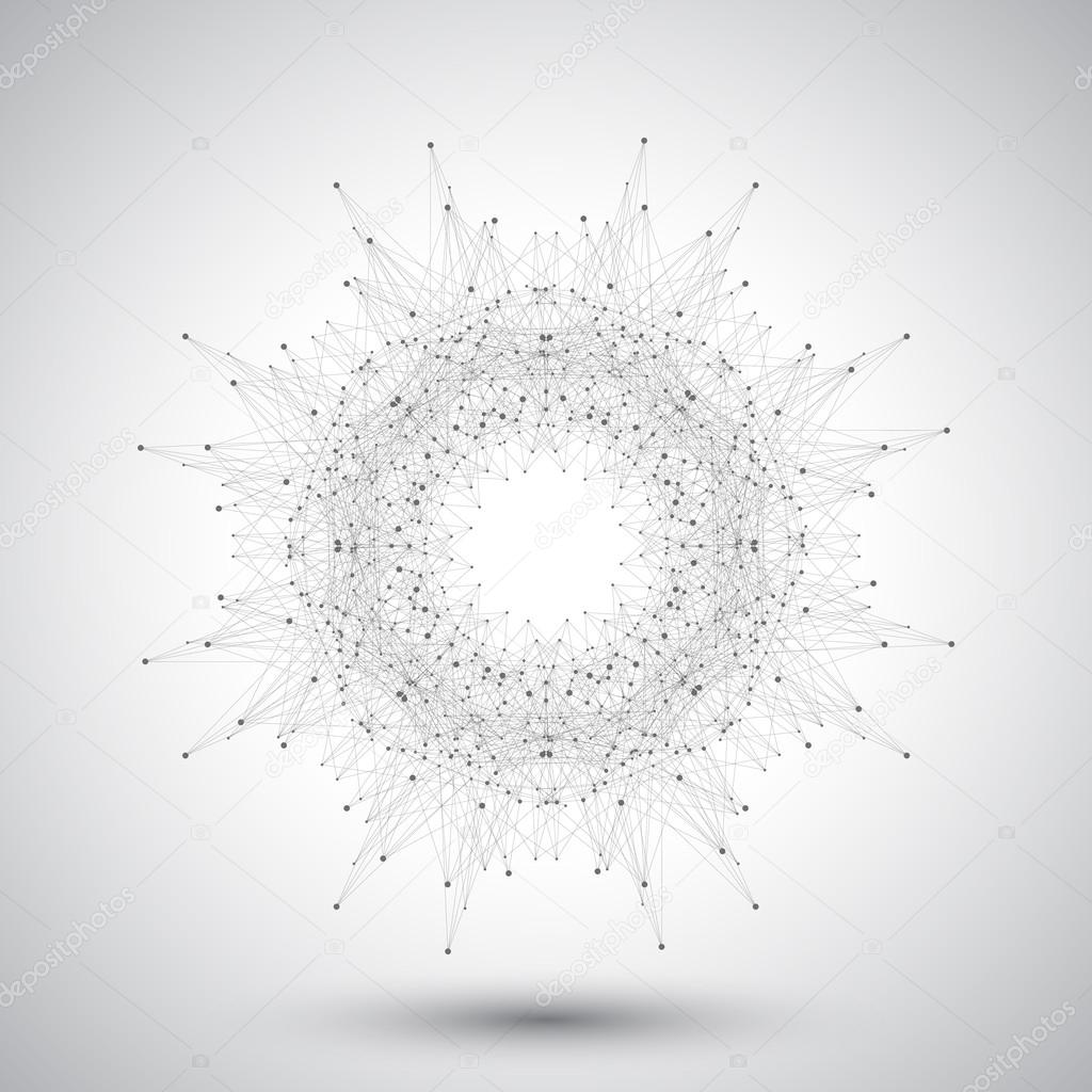 Geometric abstract form with connected lines and dots.  Vector illustration