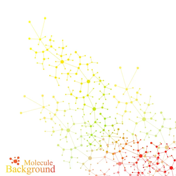 Molécule de fond graphique et communication. Pois colorés avec des connexions pour votre conception. Illustration vectorielle — Image vectorielle