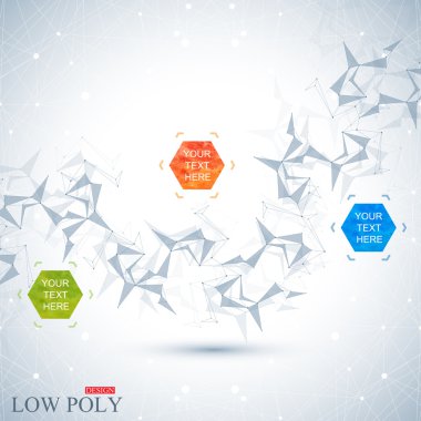 Polygonal Abstract background. Low poly, molecule and communication with connected dots, lines .Vector Illustration