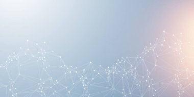 Soyut teknoloji ağ bağlantı noktaları. Dijital arka plan ve büyük veri teknolojisi. Pleksus çizgileri etkisiyle mavi arkaplan. Soyut ağ ile Geometrik arkaplan