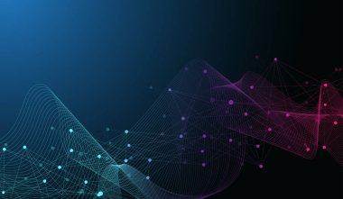 Soyut teknoloji ağ bağlantısı illüstrasyon noktalarını gösteriyor. Dijital arka plan ve büyük veri teknolojisi. Pleksus çizgileri olan mavi bir arka plan. Soyut ağ ile Geometrik arkaplan