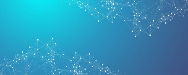 Soyut teknoloji ağ bağlantısı illüstrasyon noktalarını gösteriyor. Dijital arka plan ve büyük veri teknolojisi. Pleksus çizgileri olan mavi bir arka plan. Soyut ağ ile Geometrik arkaplan