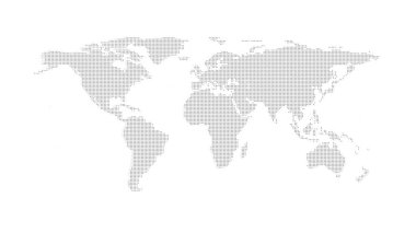 Noktalı gri dünya haritası vektör çizimi beyaz bir arkaplanda izole edildi.