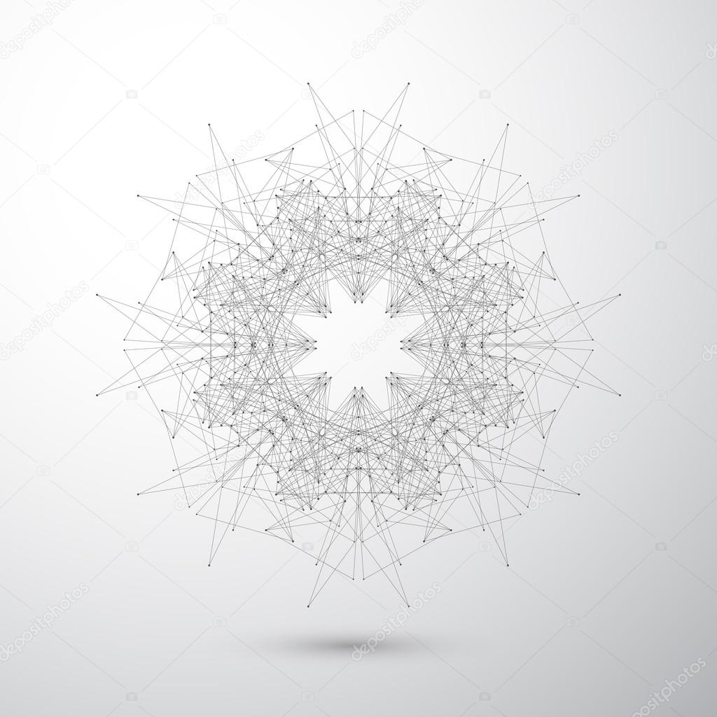Geometric abstract form with connected lines and dots. Tecnology gray background for your design . Vector illustration