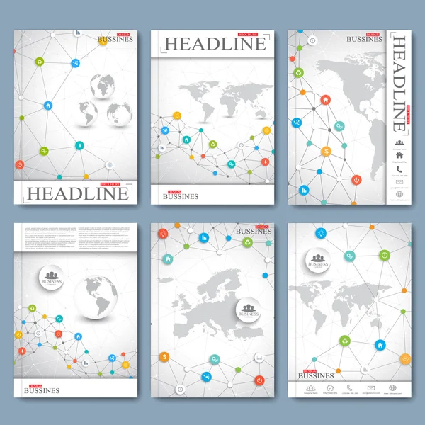 Conjunto vectorial moderno de folletos, revista, folleto, portada o informe en tamaño A4. Diseño empresarial — Vector de stock