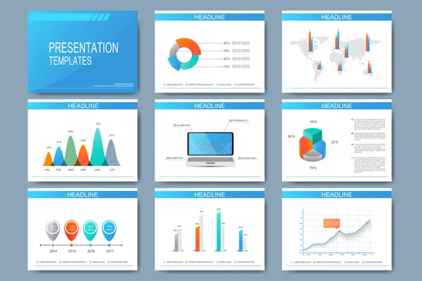 Set of vector templates for presentation slides. Modern business design with graph and charts — Stock Vector