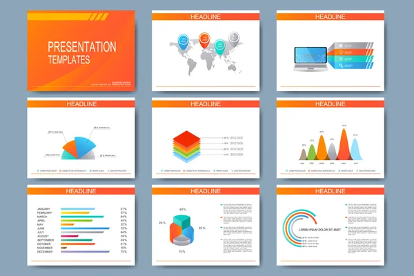 Satz von Vektorvorlagen für Präsentationsfolien. modernes Business-Design mit Diagrammen und Diagrammen — Stockvektor