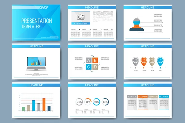 Uppsättning av vector mallar för mångsidig presentation glidningen. Moderna business design med diagram och diagram — Stock vektor