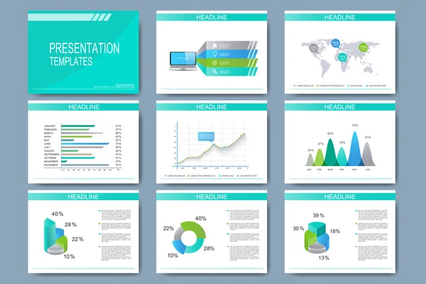 Conjunto de plantillas vectoriales para diapositivas de presentación polivalentes. Diseño empresarial moderno con gráfico y gráficos — Vector de stock