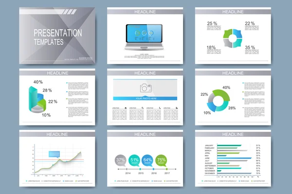 Set of vector templates for presentation slides. Modern business design with graph and charts — Stock Vector