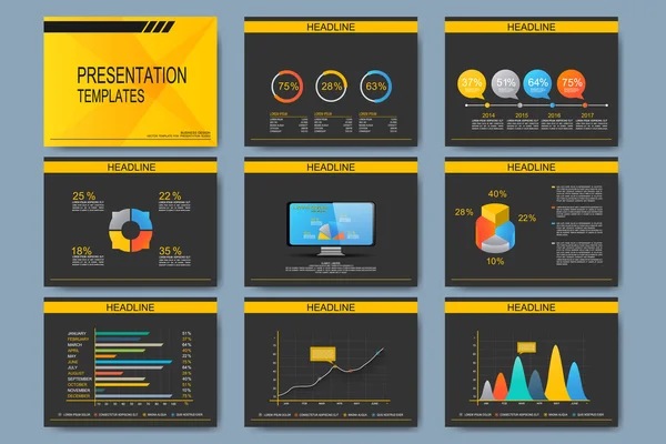 Conjunto de plantillas vectoriales para diapositivas de presentación. Diseño empresarial moderno con gráfico y gráficos — Vector de stock